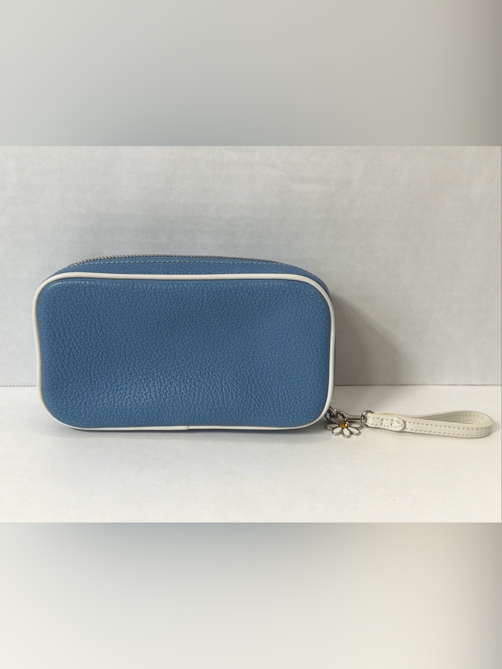 Coach RARE LEATHER ZIPAROUND TRAVEL JEWELRY CASE w/ STRAP + CHARM Sky Blue VGC